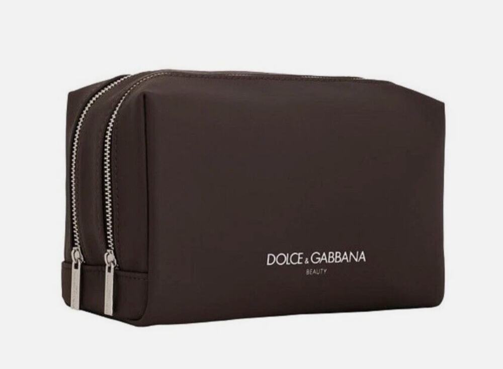DOLCE & GABBANA Beauty Travel Toiletry Bag Dark Brown Two Zippered Compartments